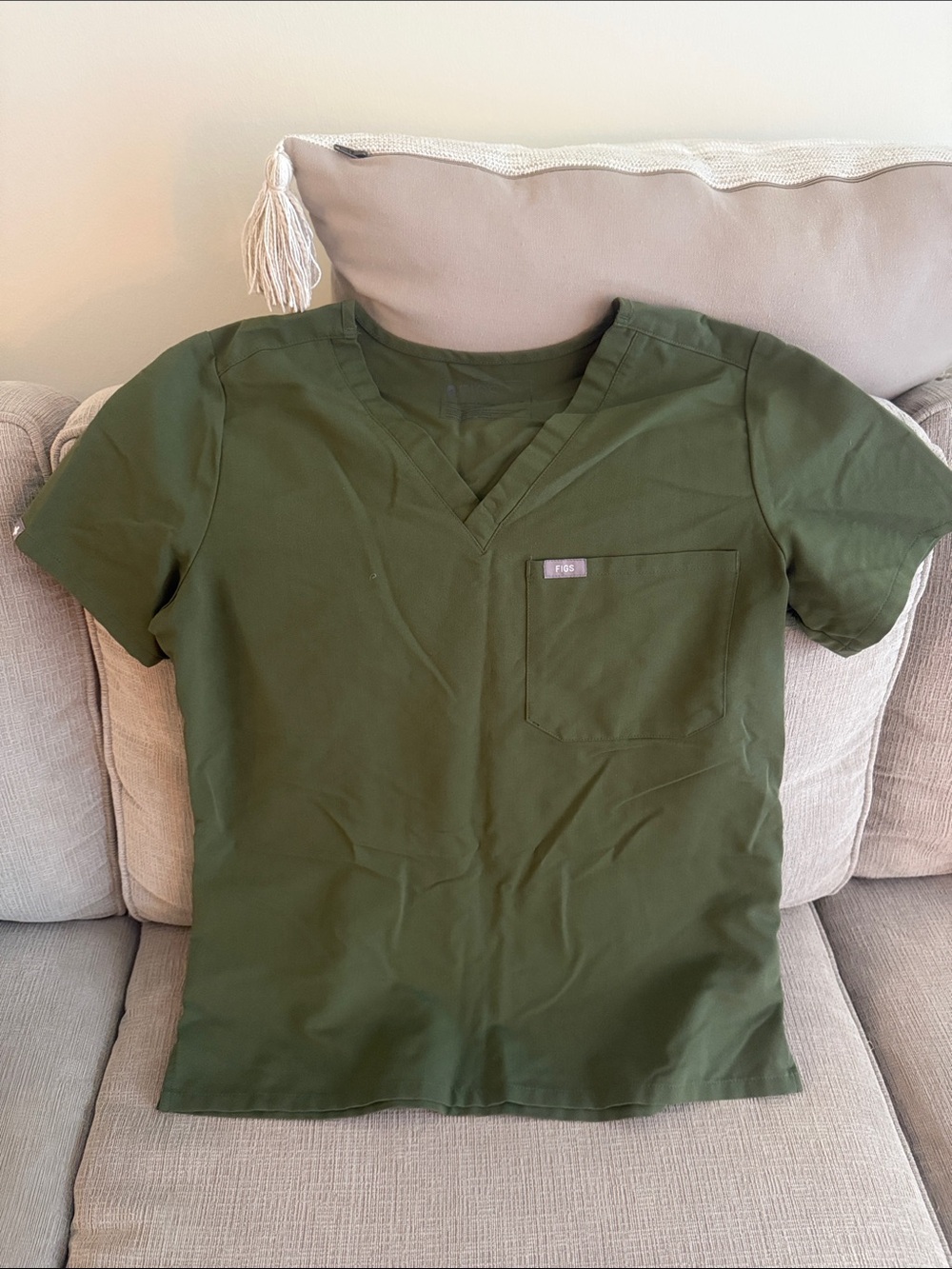 Figs Olive Green V-Neck Scrub Top - Small